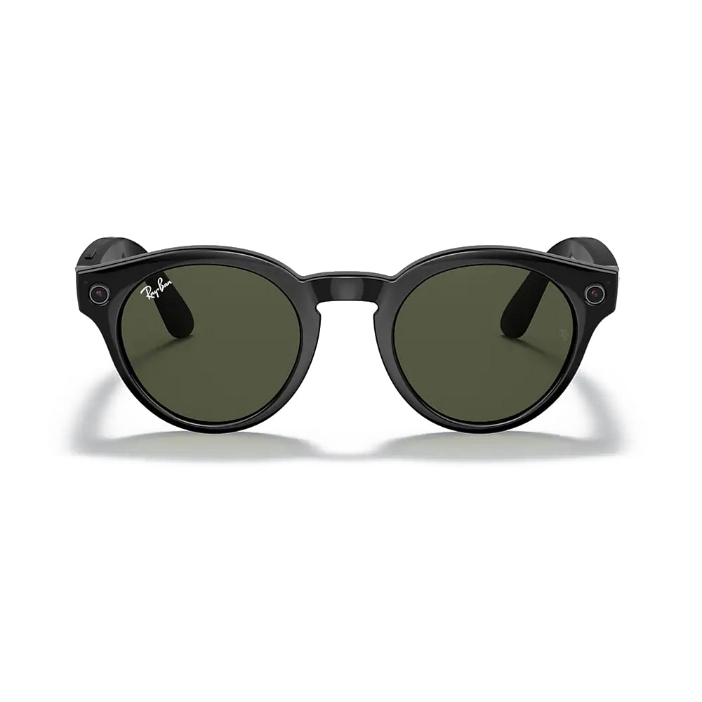 Ray-Ban Stories Round - 48-23mm - Glossy Black w/ G-15 Dark Green Lenses
