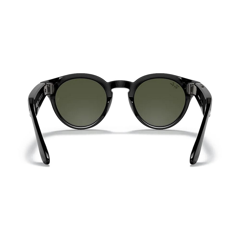 Ray-Ban Stories Round - 48-23mm - Glossy Black w/ G-15 Dark Green Lenses