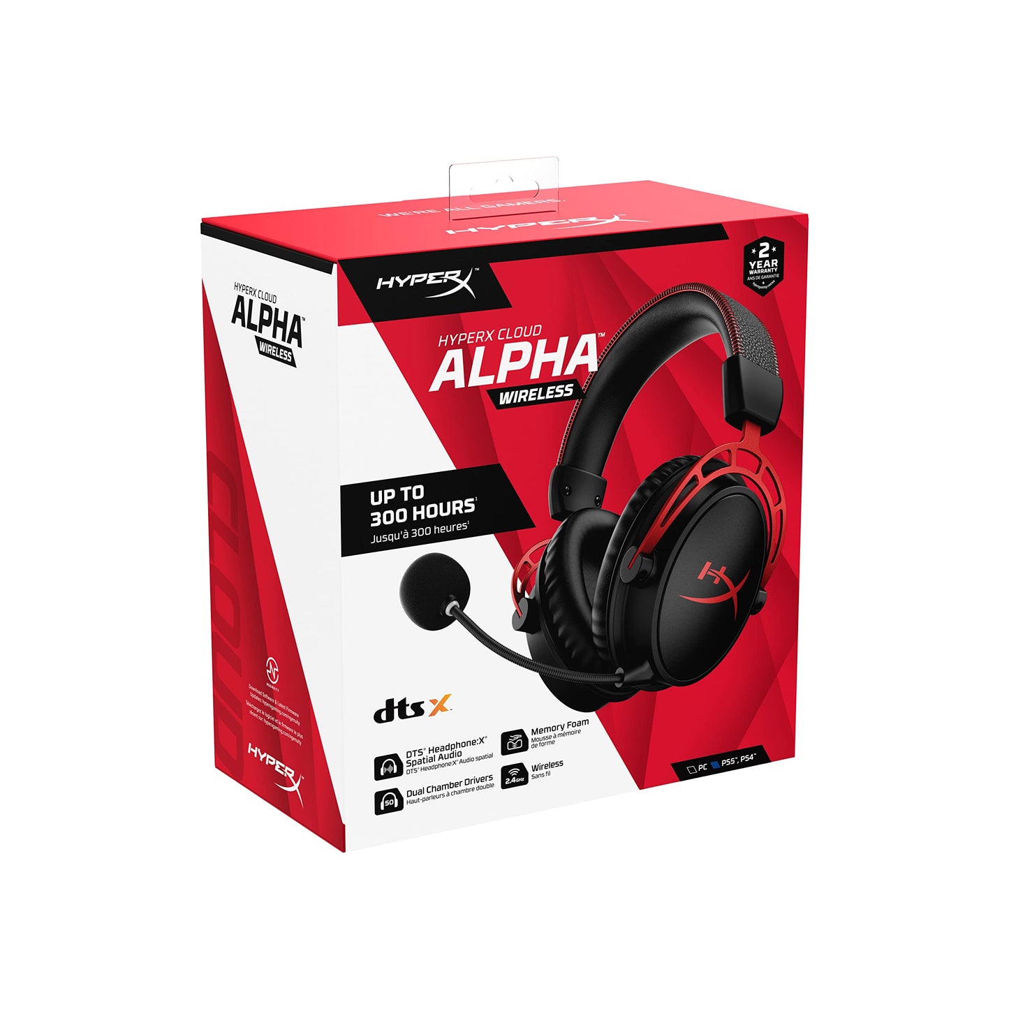 HyperX - Cloud Alpha Wireless Gaming Headset for PC, PS5, and PS4 - Black/Red