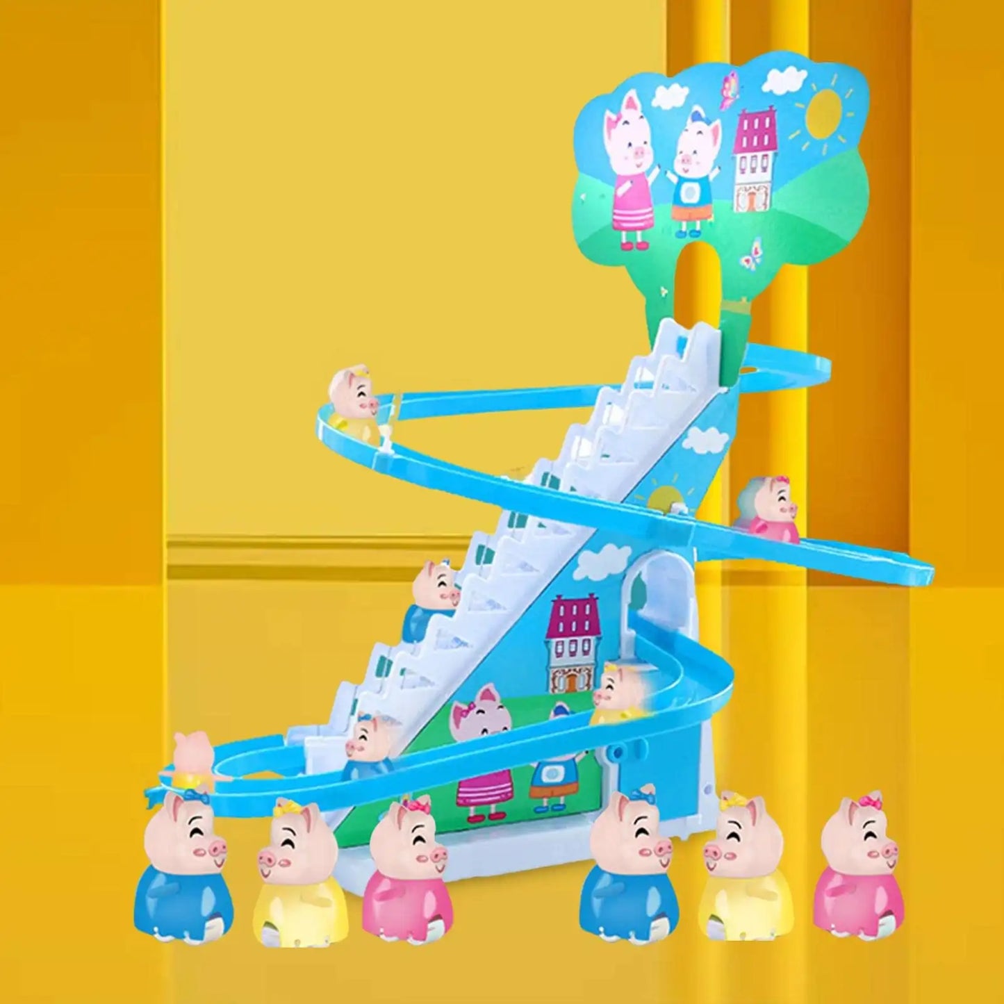 Electric penguin piggy climbing stairs fully automatic slide assembled track duck on birthday toys