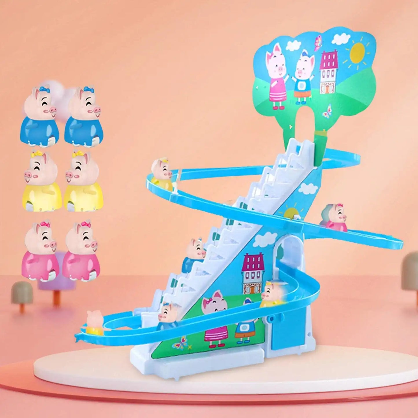 Electric penguin piggy climbing stairs fully automatic slide assembled track duck on birthday toys