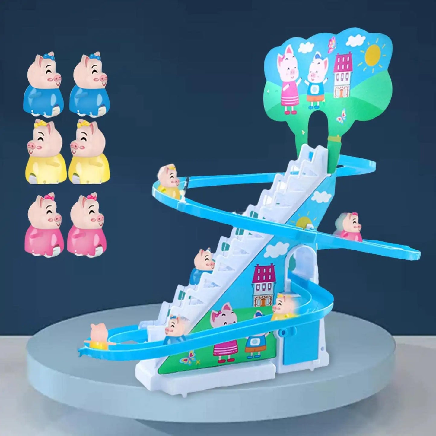 Electric penguin piggy climbing stairs fully automatic slide assembled track duck on birthday toys