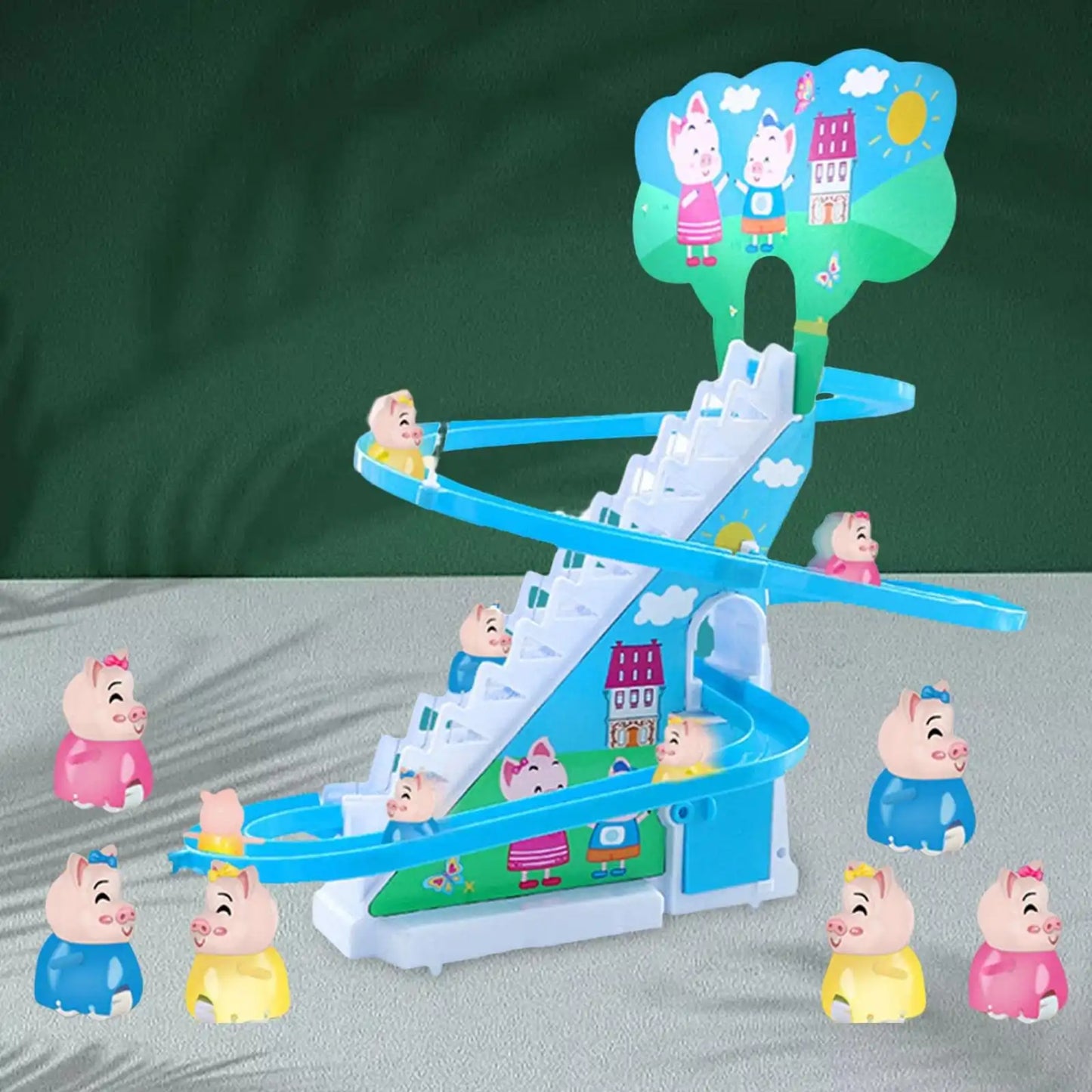 Electric penguin piggy climbing stairs fully automatic slide assembled track duck on birthday toys