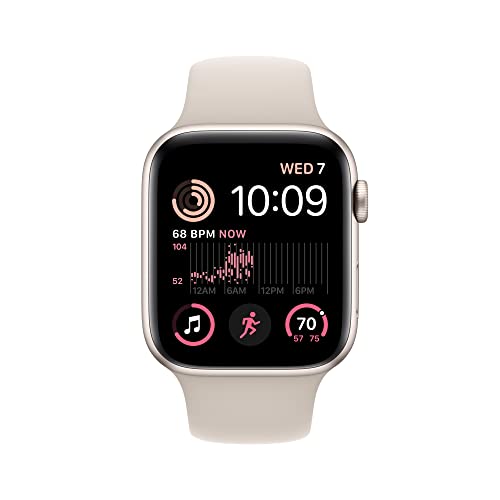 Apple Watch SE 2nd Generation (GPS) 44mm Aluminum Case with Starlight Sport Band - M/L - Starlight - MNTE3LL/A