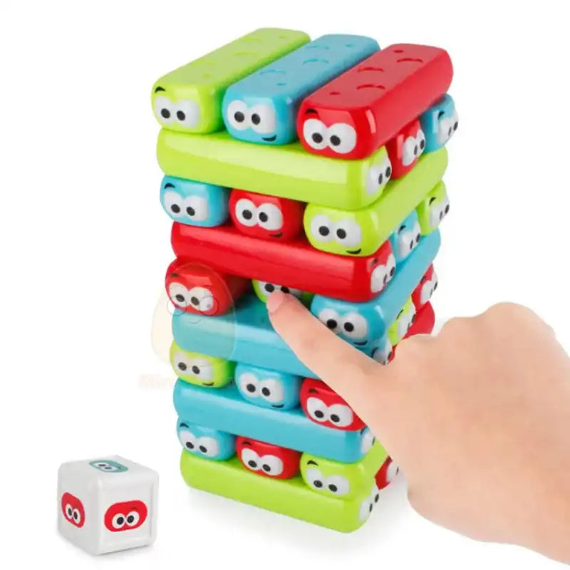 WEIQUEEN-Kids Stack Building Blocks Cartoon Pulling Block Set Colorful Plastic Model Tower Game Early Educational Toys For Children Gift Boardgames braintoys