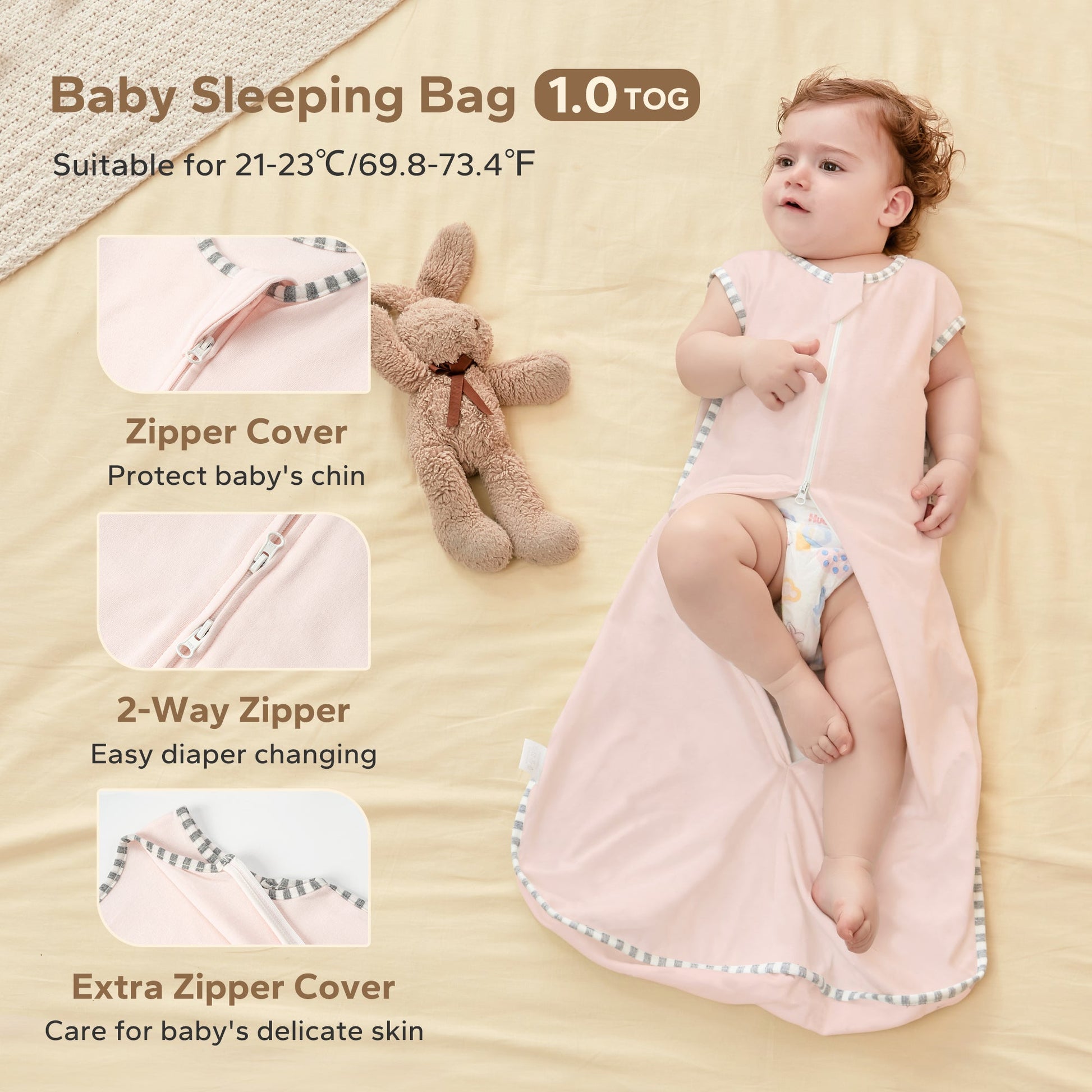 1.0 Tog Newborn Sleeveless Sleep Sack 100% Cotton 0-18 Months