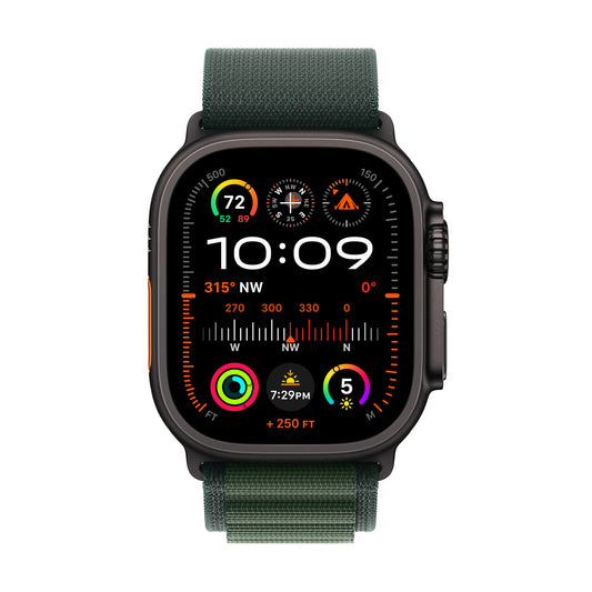 Apple Watch Ultra 2 (GPS + Cellular) 49mm Titanium Case with Dark Green Alpine Loop - Medium - Black