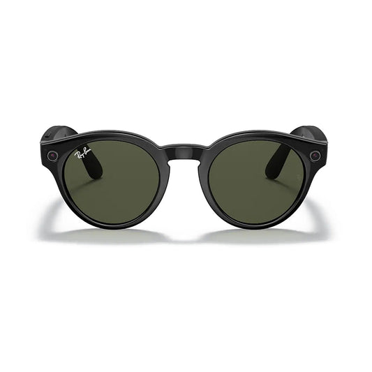 Ray-Ban Stories Round - 48-23mm - Glossy Black w/ G-15 Dark Green Lenses