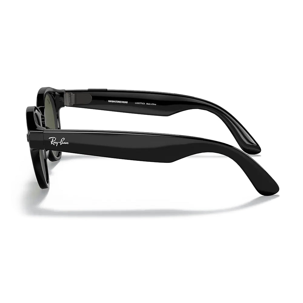 Ray-Ban Stories Round - 48-23mm - Glossy Black w/ G-15 Dark Green Lenses