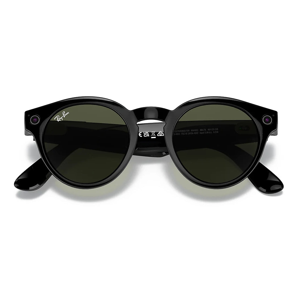 Ray-Ban Stories Round - 48-23mm - Glossy Black w/ G-15 Dark Green Lenses
