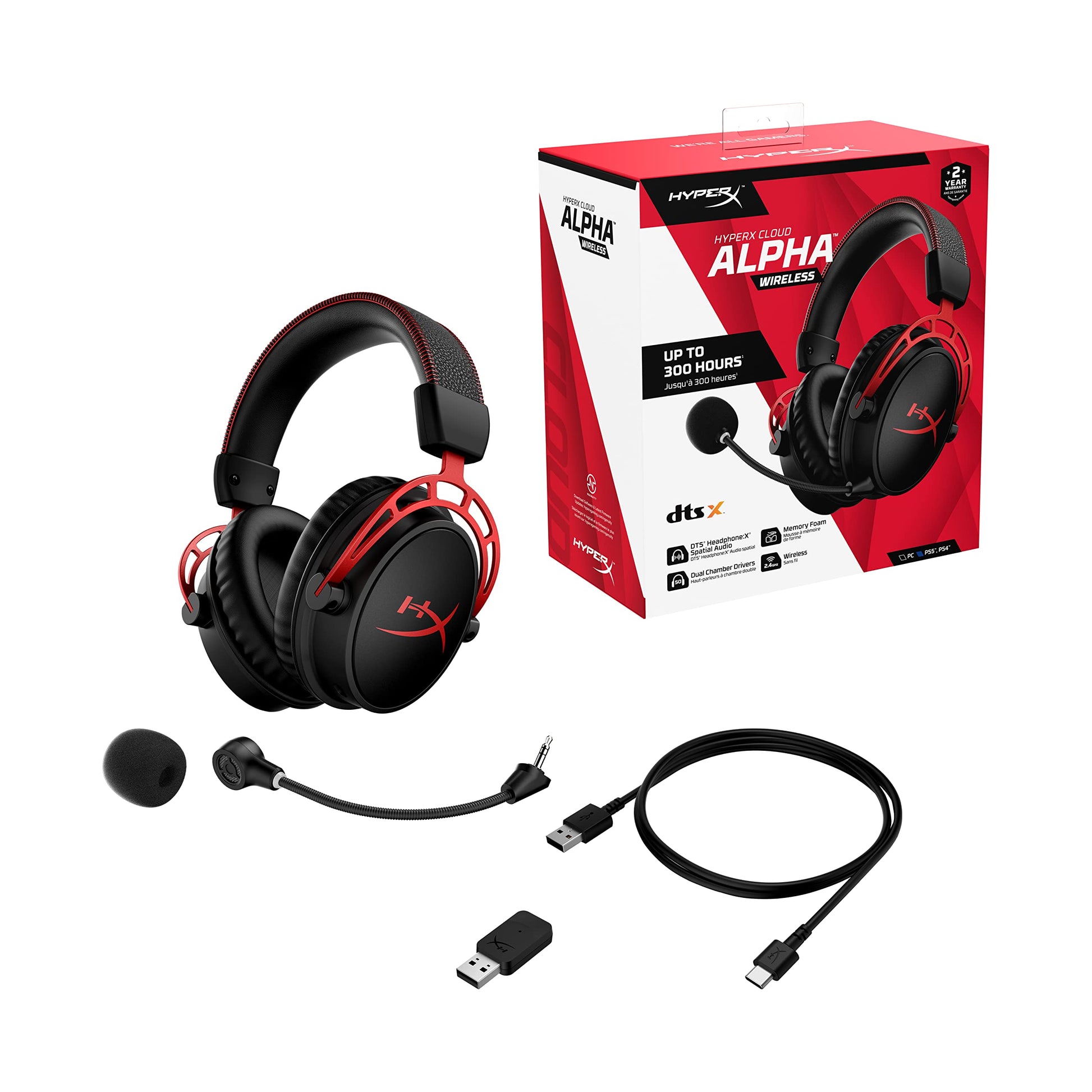 HyperX - Cloud Alpha Wireless Gaming Headset for PC, PS5, and PS4 - Black/Red