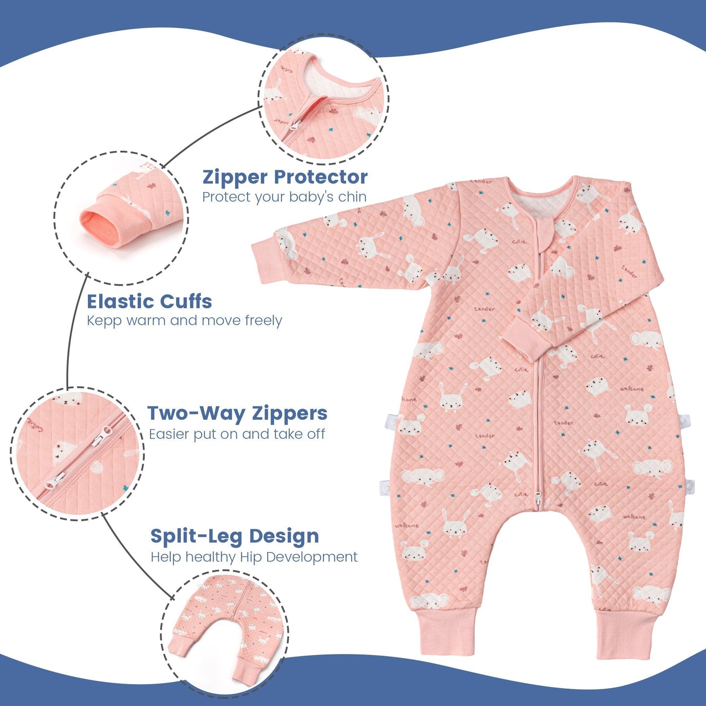 1.5 Tog Long Sleeve Split Legs Sleeping Bag