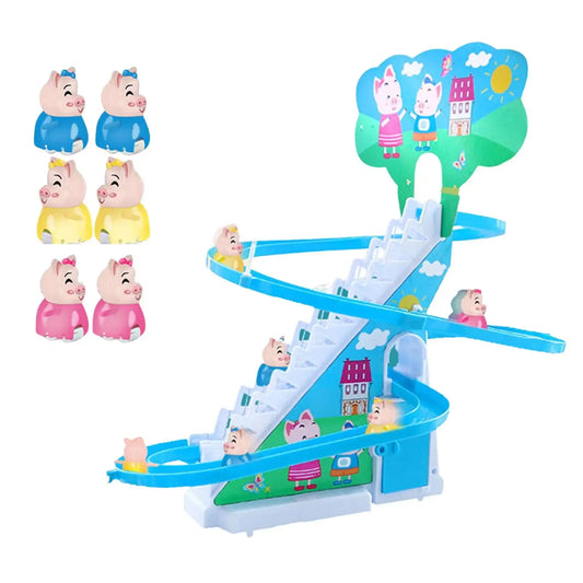 Electric penguin piggy climbing stairs fully automatic slide assembled track duck on birthday toys