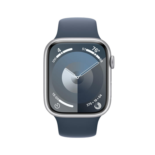Apple Watch Series 9 (GPS + Cellular) 45mm Aluminum Case with Storm Blue Sport Band - M/L - Silver - MRMH3LL/A