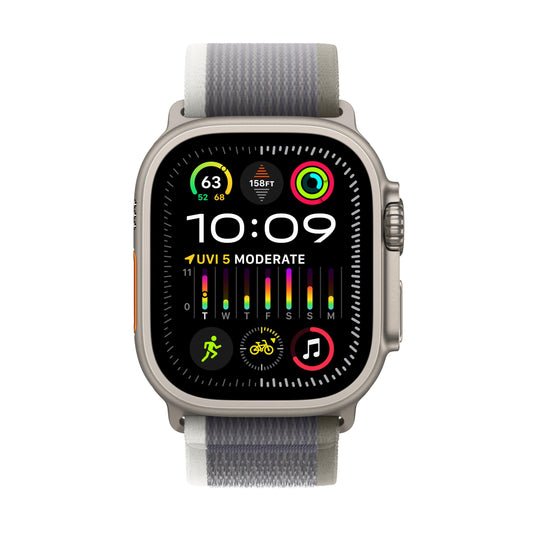 Apple Watch Ultra 2 (GPS + Cellular) 49mm Titanium Case with Green/Gray Trail Loop S/M - MRF33LL/A