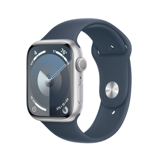 Apple Watch Series 9 (GPS) 45mm Aluminum Case with Storm Blue Sport Band - M/L - Silver - MR9E3LL/A