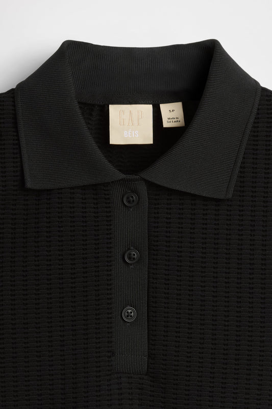 GAP X BEIS Seamless Cropped Polo in Black