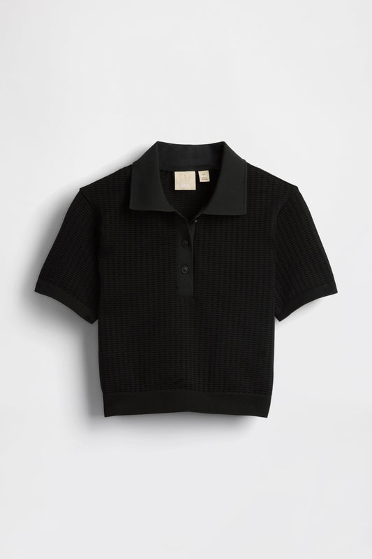 GAP X BEIS Seamless Cropped Polo in Black