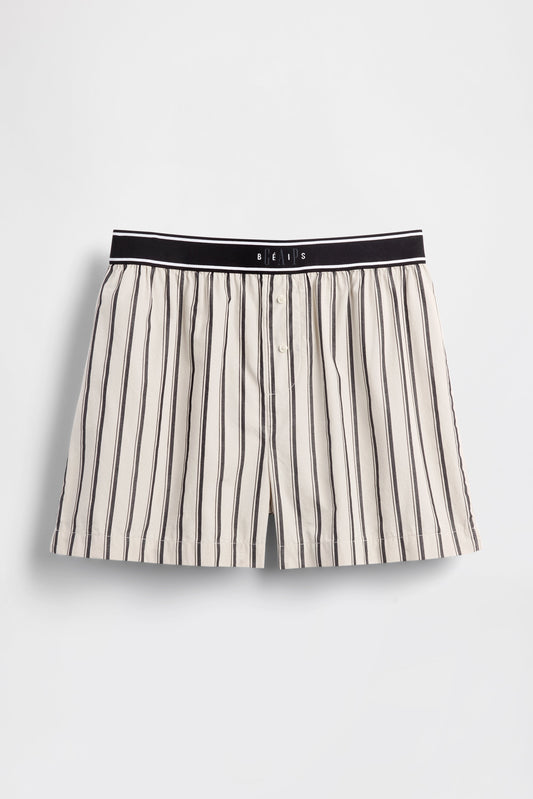 GAP X BEIS Stripe Woven Shorts in Khaki Black Stripe