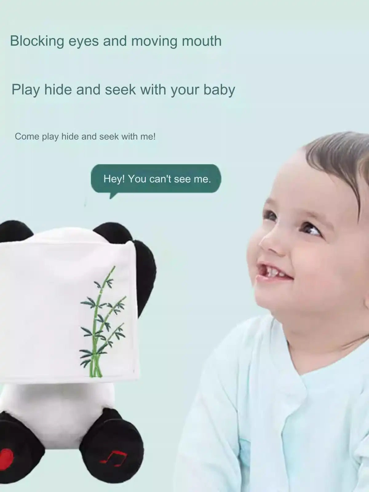 Panda playing with baby toy