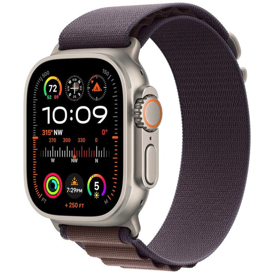 Apple Watch Ultra 2 (GPS + Cellular) 49mm Titanium Case with Indigo Alpine Loop - Medium - Titanium - MRET3LL/A