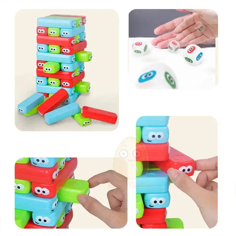 WEIQUEEN-Kids Stack Building Blocks Cartoon Pulling Block Set Colorful Plastic Model Tower Game Early Educational Toys For Children Gift Boardgames braintoys