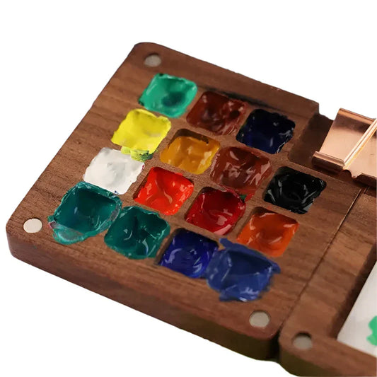 WEIQUEENpaint box Walnut Raw Material Box Mini Portable Drawing Board Travel Sketching Carry-on Walnut Box with Grid Set